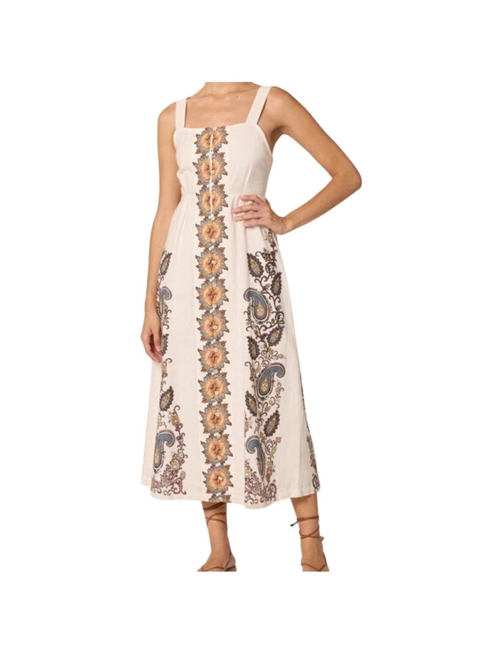 Cleobella‎ Jolene Veneto Paisley Ivory Ankle Midi Linen Dress Boho Indie Cottage